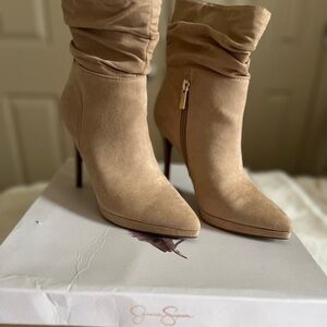 Jessica Simpson Tan Suede Ankle Stiletto Boots
